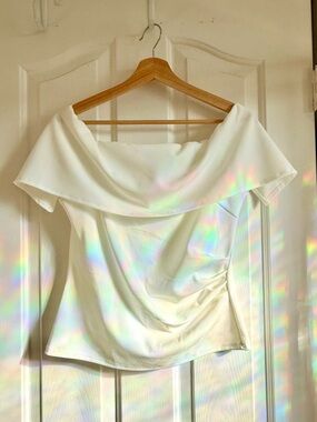 Express White Asymmetrical Off-Shoulder Top